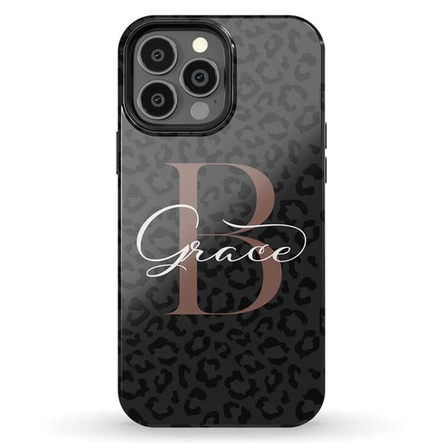 Monogram Personalized Dark Leopard iPhone Case